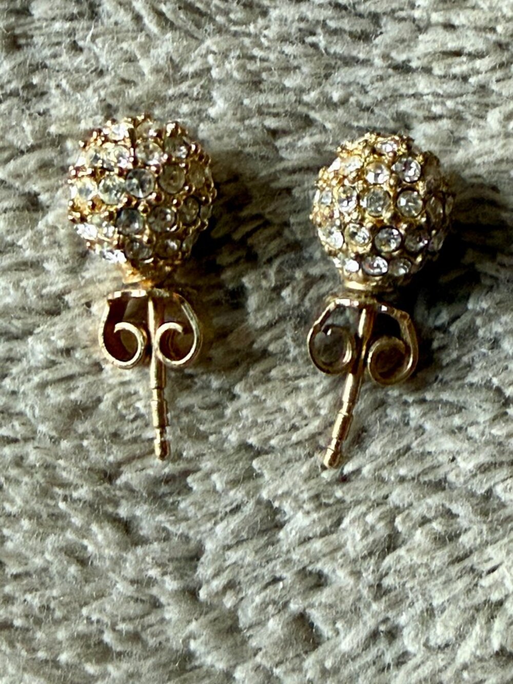 Vintage Gold Tone Clear Rhinestone Crystal Ball Stud Earrings Pierced
